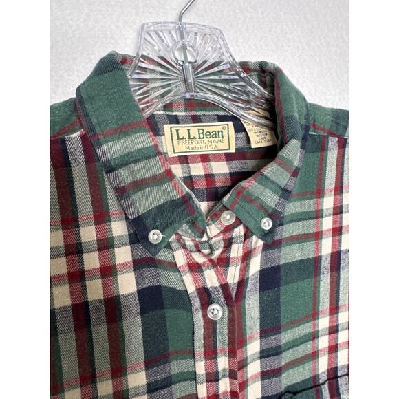 Vintage L.L. Bean USA green red Plaid Flannel Shirt Women’s Medium 80s/90s - Picture 8 of 13